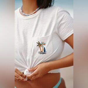 Pilcro Anthropologie Bennie Cotton Slub Crewneck Tee Ivory 2X Plus NWT